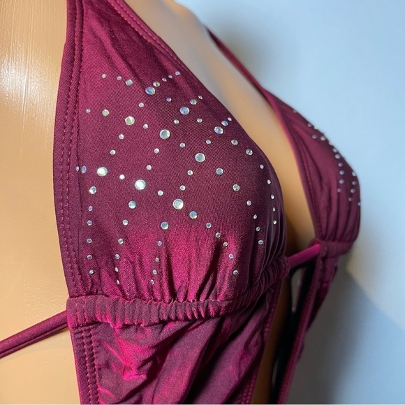 Nwt GUESS Rock Star Rhinestone Embellished Plunge 1 Piece Swimsuit (SW06) - Picture 5 of 12